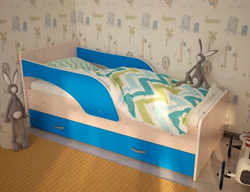 Детская кровать для мальчика Максимка, корпус Млечный дуб, фасад Синий в Нижнем Новгороде
