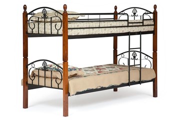 Детская кровать для девочки BOLERO двухярусная дерево гевея/металл, 90*200 см (bunk bed), красный дуб/черный в Нижнем Новгороде