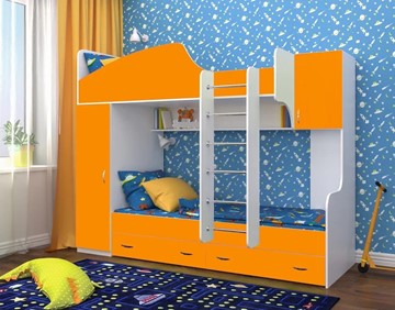 Детская кровать-шкаф Юниор-2, каркас Белое дерево, фасад Оранжевый в Нижнем Новгороде
