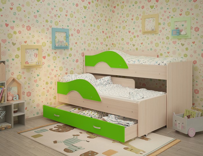 Детская 2-х ярусная кровать Радуга 1.6 с ящиком, корпус Млечный дуб, фасад Салатовый в Нижнем Новгороде - изображение 1