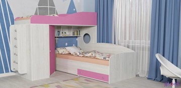 Детская кровать для девочки Кадет-2 с металлической лестницей, корпус Винтерберг, фасад Розовый в Нижнем Новгороде