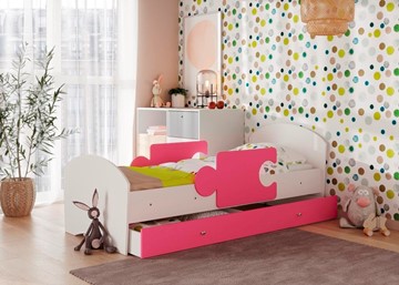 1-спальная детская кровать Мозайка, корпус Белый/фасад Розовый (ламели) в Нижнем Новгороде