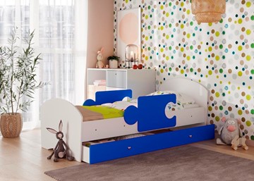 1-спальная детская кровать Мозайка, корпус Белый/фасад Синий (щиты) в Нижнем Новгороде