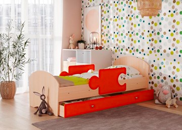 1-спальная детская кровать Мозайка, корпус Млечный дуб/фасад Оранжевый (щиты) в Нижнем Новгороде