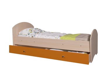 Односпальная детская кровать Мозайка без бортиков, корпус Млечный дуб/фасад Оранжевый (ламели) в Нижнем Новгороде