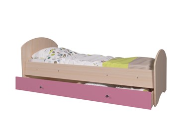 Односпальная детская кровать Мозайка без бортиков, корпус Млечный дуб/фасад Розовый (щиты) в Нижнем Новгороде
