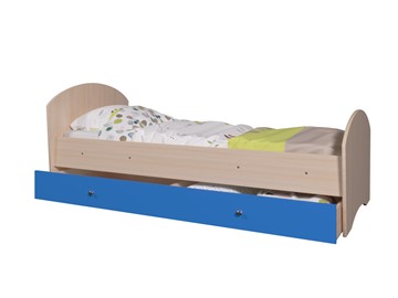 1-спальная детская кровать Мозайка без бортиков, корпус Млечный дуб/фасад Синий (ламели) в Нижнем Новгороде