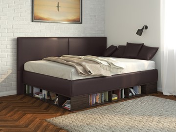 Детская 1,5-спальная кровать Lancaster 1, 120х200, ЛДСП венге, экокожа коричневая в Нижнем Новгороде
