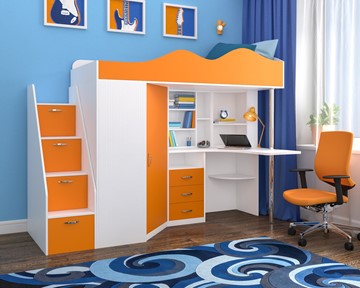 Детская кровать-шкаф Пионер-1, каркас Белое дерево, фасад Оранжевый в Арзамасе