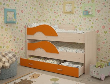 Детская кровать для мальчика Радуга 1.6 с ящиком, корпус Млечный дуб, фасад Оранжевый в Нижнем Новгороде