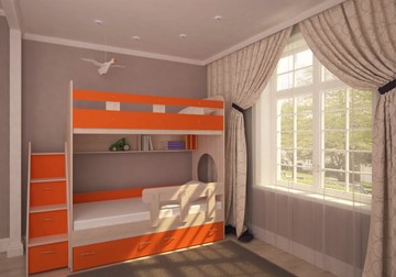 Двухэтажная кровать Ярофф Юниор-1 с бортом, каркас Дуб, фасад Оранжевый в Арзамасе