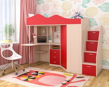 Детская кровать-шкаф Пионер-1, каркас Дуб, фасад Красный в Арзамасе