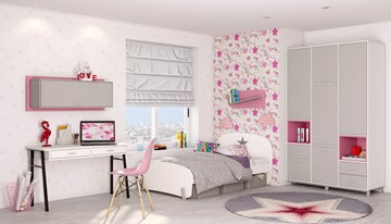 Детская комната для девочки POLINI Kids Mirum №7 Белый / Серый / Розовый в Нижнем Новгороде