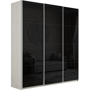 Шкаф трехдверный Широкий Прайм (Черное стекло) 2400x570x2300, Ясень Анкор светлый в Нижнем Новгороде