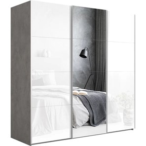 Шкаф 3-х створчатый Эста, стекло белое/зеркало/стекло белое, 2700x660x2200, бетон в Нижнем Новгороде