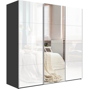 Шкаф 3-х дверный Эста, стекло белое/зеркало/стекло белое, 3000x660x2400, серый диамант в Нижнем Новгороде