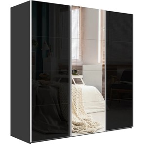 Шкаф-купе Эста, стекло черное/зеркало/стекло черное, 2700x660x2400, серый диамант в Нижнем Новгороде
