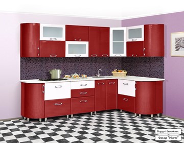 Угловая кухня Мыло 128 2700х1500, цвет Бордо/Белый металлик в Нижнем Новгороде