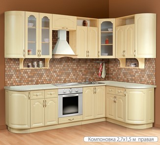 Кухонный угловой гарнитур Классика 2700х1500, цвет Дуб беленый в Нижнем Новгороде