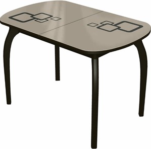 Овальный стол на кухню Ривьера мини дерево №1, Рисунок квадро (стекло молочное/коричневый/венге) в Нижнем Новгороде