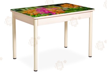 Кухонный стол раскладной Айсберг-02 СТФ, Дуб ЛДСП/полевые цветы/ноги крашеные в Нижнем Новгороде