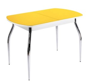 Стеклянный кухонный стол ПГ-06 СТ2, белое/желтое стекло/35 хром гнутые металл в Арзамасе