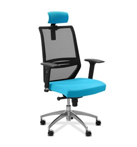 Кресло офисное Aero lux с подголовником, сетка/ткань TW / черная/голубая в Нижнем Новгороде