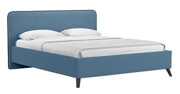 Двуспальная кровать с механизмом Миа, 160 Bravo blue (светло-синий) / кант Лайт 10 Велюр (коричневый) + кроватное дно в Нижнем Новгороде