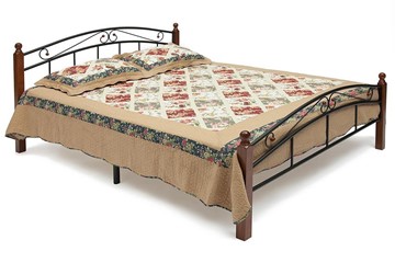 Кровать с основанием AT-8077 дерево гевея/металл, 120*200 см (middle bed), красный дуб/черный в Нижнем Новгороде