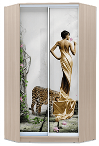 Угловой шкаф 2200х1103, ХИТ У-22-4-77-03, Девушка с леопардом, шимо светлый в Нижнем Новгороде
