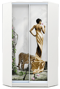 Угловой шкаф 2300х1103, ХИТ У-23-4-77-03, Девушка с леопардом, белая в Нижнем Новгороде