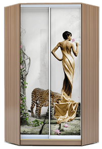 Шкаф угловой 2300х1103, ХИТ У-23-4-77-03, Девушка с леопардом, шимо темный в Нижнем Новгороде