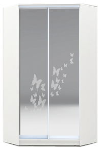 Шкаф угловой 2200х1103, ХИТ У-22-4-66-05, бабочки, 2 зеркала, белая шагрень в Нижнем Новгороде