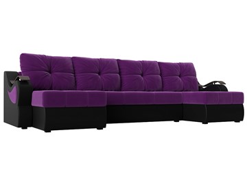 П-образный диван Меркурий П, Фиолетовый/черный (вельвет/экокожа) в Нижнем Новгороде