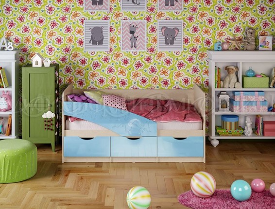 Кровать детская Бабочки 800*1600, Голубой глянец в Нижнем Новгороде - изображение