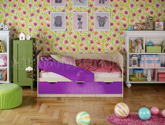 Кровать детская Бабочки 800*1600, Фиолетовый глянец в Нижнем Новгороде - изображение