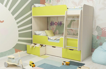 Детская двухэтажная кровать Малыш двойняшка 70х160, корпус Дуб молочный, фасад Лайм в Нижнем Новгороде - предосмотр