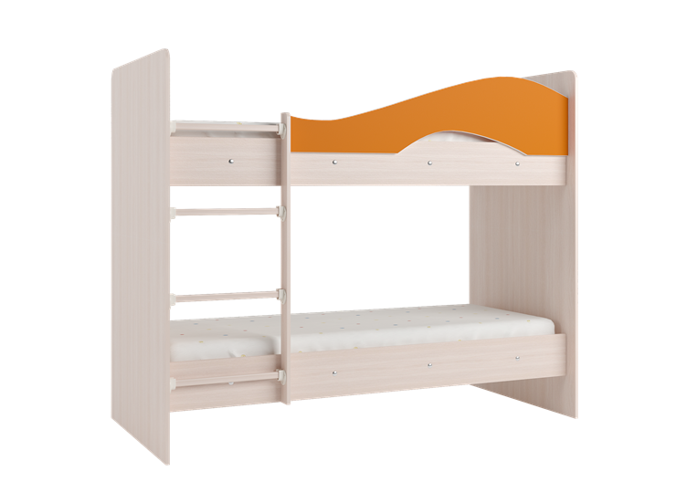 Кровать 2-ярусная Мая на щитах со шкафом и ящиками, корпус Млечный дуб, фасад Оранжевый в Нижнем Новгороде - изображение 2