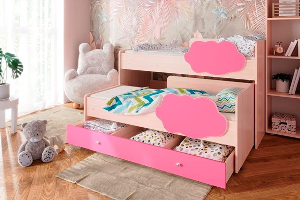 Детская 2-х ярусная кровать Соник 1.6 с ящиком, Розовый в Нижнем Новгороде - изображение