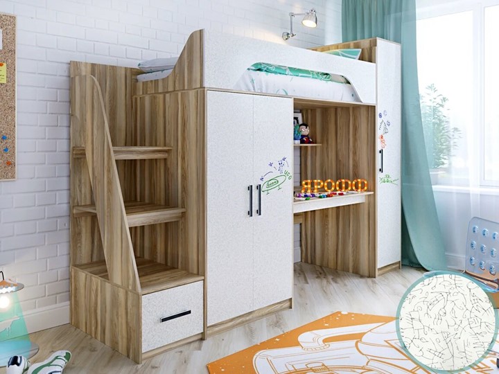 Кровать-чердак в детскую с шкафом Тея, каркас Ясень, фасад Феритейл в Нижнем Новгороде - изображение 1