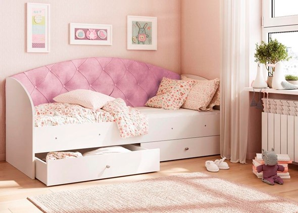 Кровать с ящиками Эльза без бортика, Розовый (латы) в Нижнем Новгороде - изображение