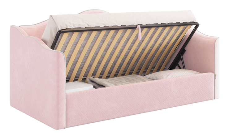Кровать в детскую с подъемным механизмом Лея (Софа) 90х200 (нежно-розовый (велюр)/галька (велюр)) в Нижнем Новгороде - изображение 3