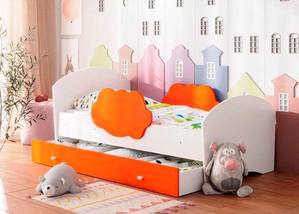 Детская кровать Тучка с ящиком, корпус Белый, фасад Оранжевый в Нижнем Новгороде - изображение