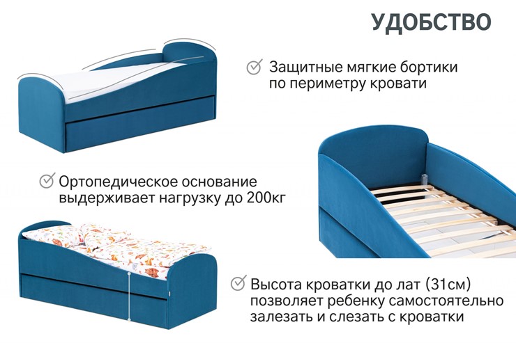 Мягкая кровать с ящиком Letmo морской (велюр) в Нижнем Новгороде - изображение 1