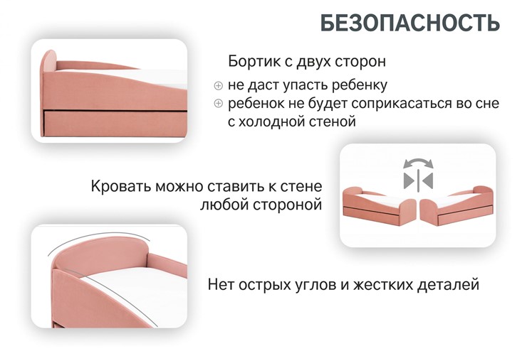 Кровать в детскую с ящиком Letmo пудровый (велюр) в Нижнем Новгороде - изображение 2