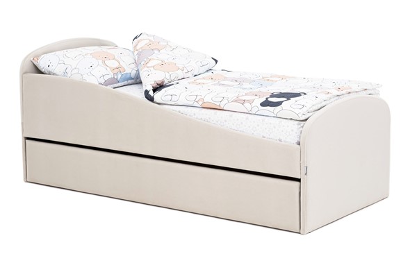 Мягкая кровать с ящиком Letmo ванильный (велюр) в Нижнем Новгороде - изображение