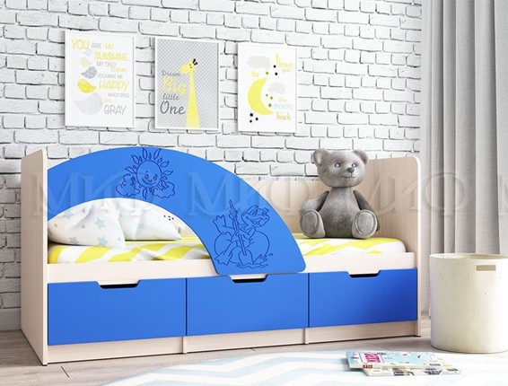 Детская кровать с бортиками Юниор-3, синий матовый в Нижнем Новгороде - изображение