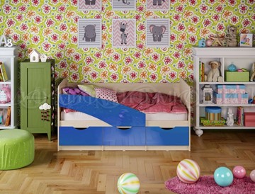 Кровать в детскую Бабочки 800*1600, Синий глянец в Нижнем Новгороде