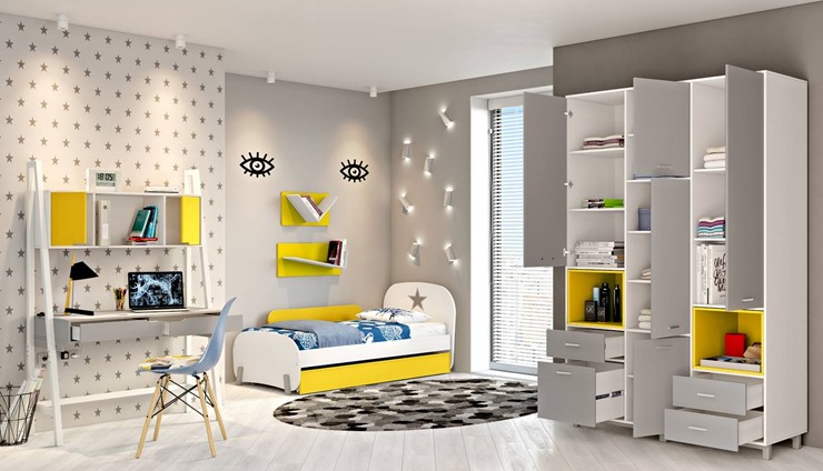 Комплект мебели для детской POLINI Kids Mirum №1 Белый / Серый / Желтый в Нижнем Новгороде - изображение