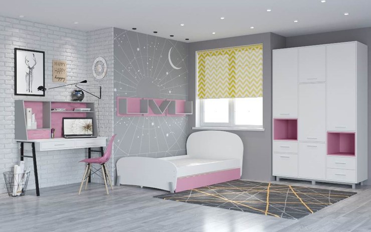 Мебель для детской POLINI Kids Mirum №4 Белый / Серый / Розовый в Нижнем Новгороде - изображение